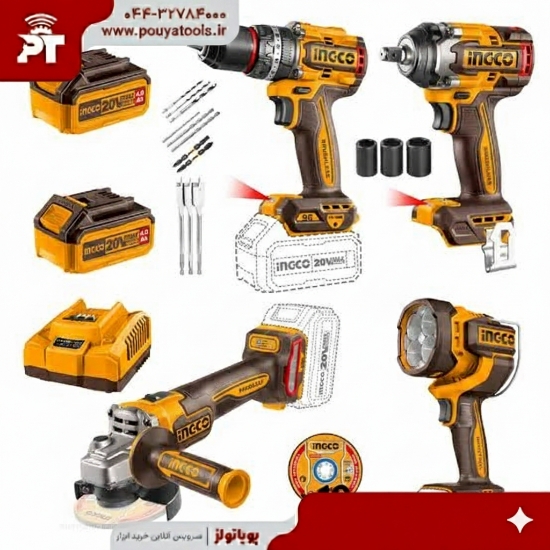 تصویر  پک 4 عددی شارژی 20ولت اینکو مدل: COSLI241292