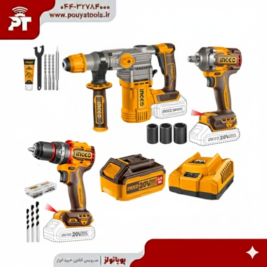 تصویر  پک 3عددی بتن کن-بکس-دریل شارژی اینکو مدل: CKLI20638