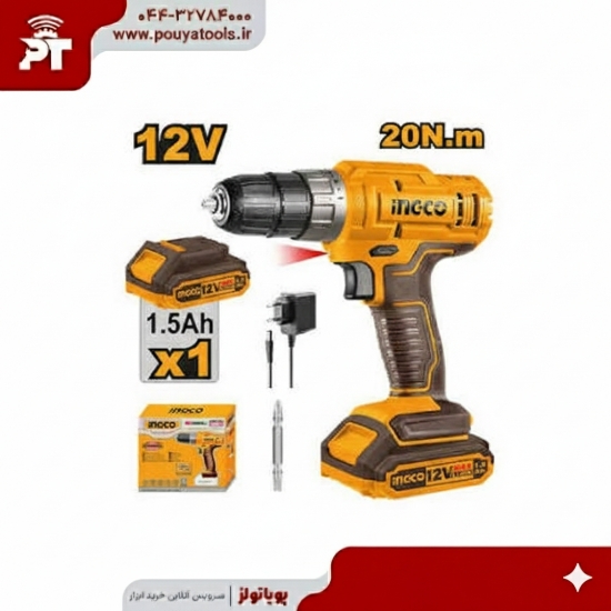 تصویر  دریل شارژی 12ولت تک باطری اینکو مدل: CDLI1218
